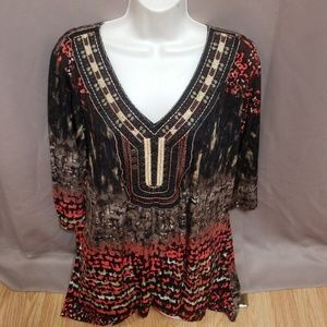 Notations Stretch V neck Brown Shirt size 2x